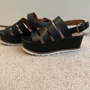Caslon Black Wedge Platforms Sandals Genuine Leather Sz 7M